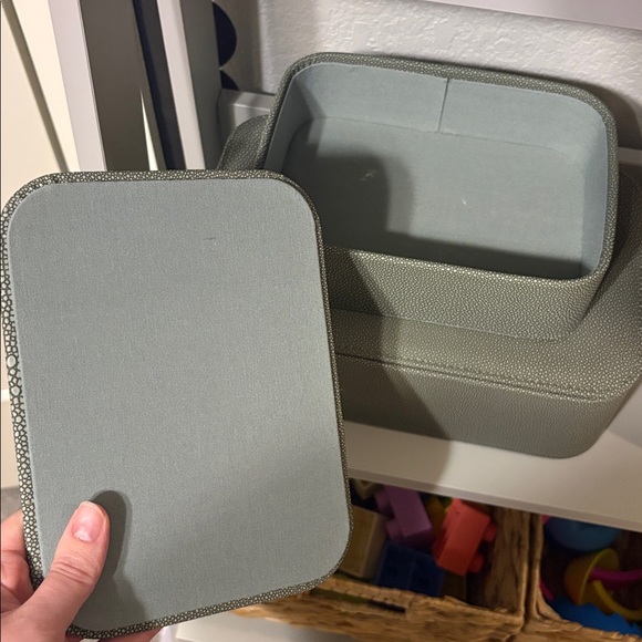 Studio McGee Shagreen Faux Leather Green Textured Storage Boxes - Picture 2 of 4